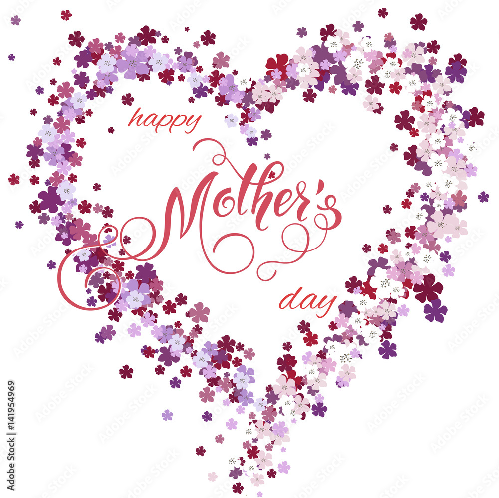 Floral heart and Mothers Day Lettering. Spring holidays. Vector Illustration EPS10