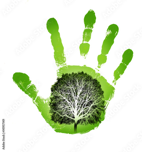Grüner Handabdruck mit Baum