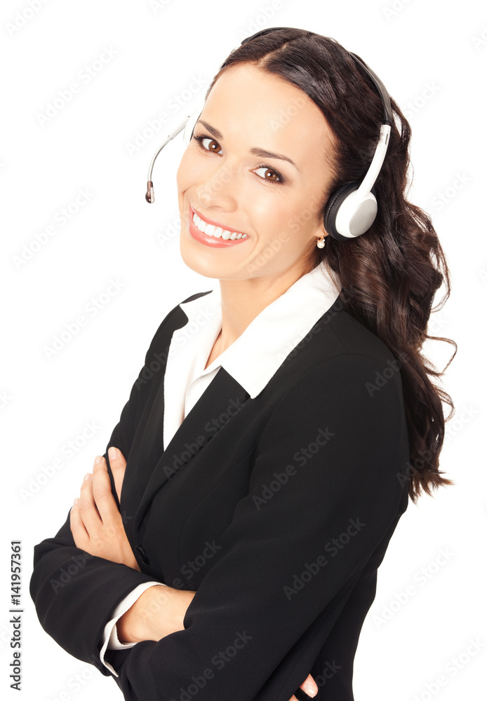 Support phone operator in headset, on white Support phone operator in headset, on white
