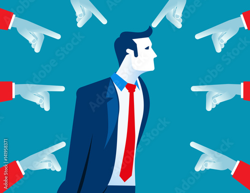 People accusatory fingers pointed at businessman. Concept business team illustration. Vector cartoon character flat