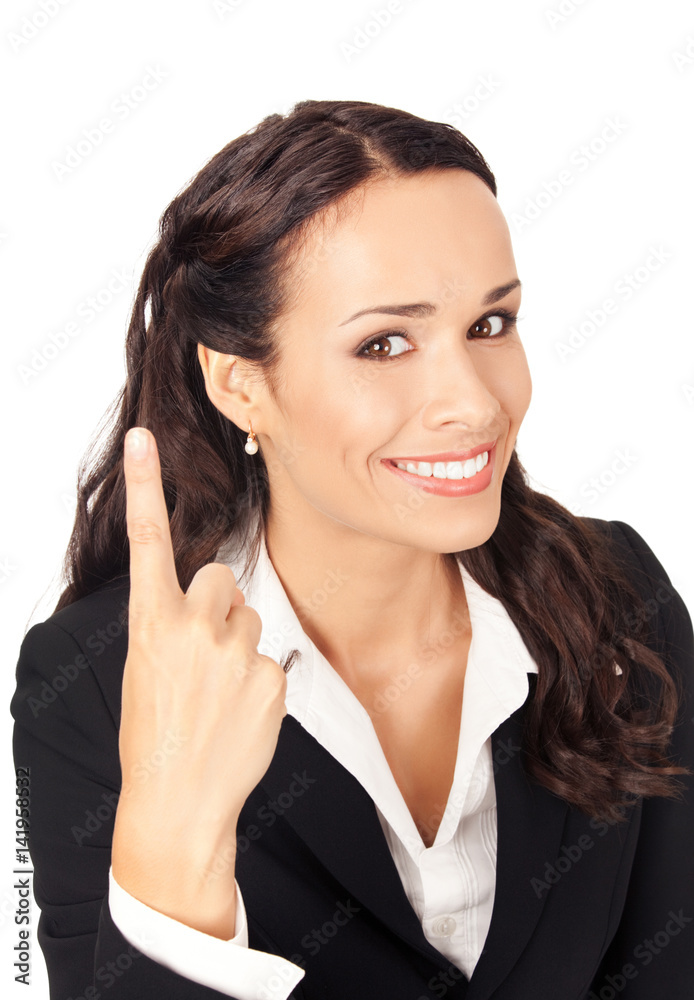 Businesswoman showing one finger, on white Businesswoman showing one finger, on white