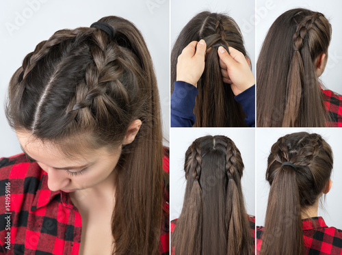 pony tail with braid hairstyle tutorial