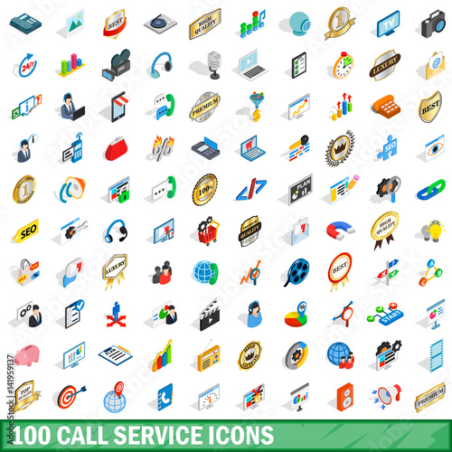 100 call service icons set, isometric 3d style