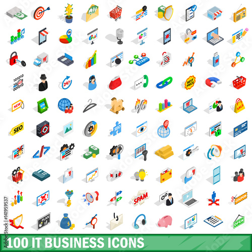 100 it business icons set, isometric 3d style