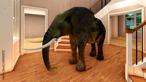 Elephant in the living room 3d rendering