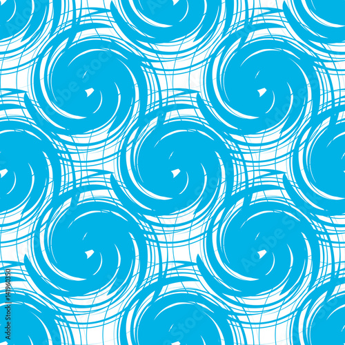 Seamless abstract pattern from large round elements of turquoise and blue. Modern pattern for wallpaper or textile.