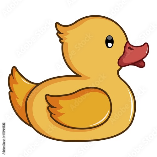 Yellow duck toy icon, cartoon style
