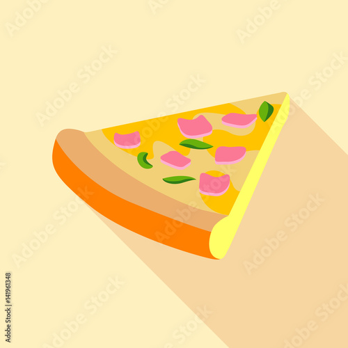 Pizza with greens and ham icon, flat style