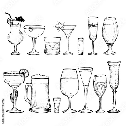 Cocktails - set of 14 hand-drawn drinks