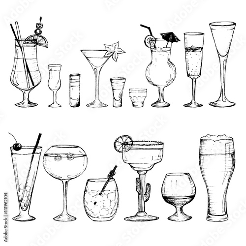Cocktails - set of 15 hand-drawn drinks