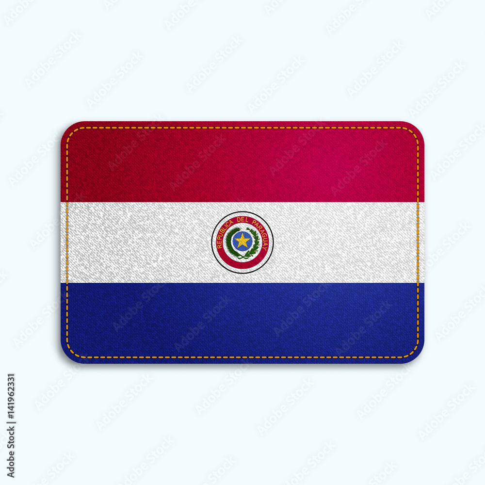 National flag of Paraguay with denim texture and orange seam. Realistic image of a tissue made in vector illustration. National flag of Paraguay with denim texture and orange seam. Realistic image of a tissue made in vector illustration.