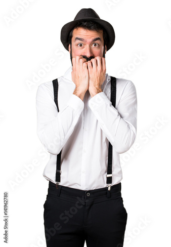 Frightened hipster man with beard