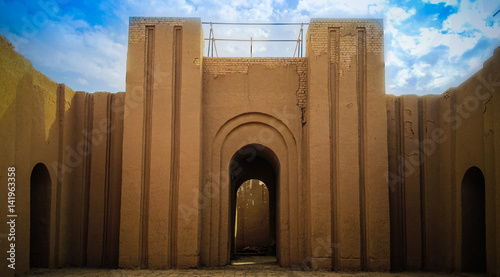 Gate of partially restored Babylon ruins, Hillah Iraq photo