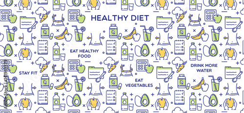 Healthy diet vector illustration, fitness and nutrition.
