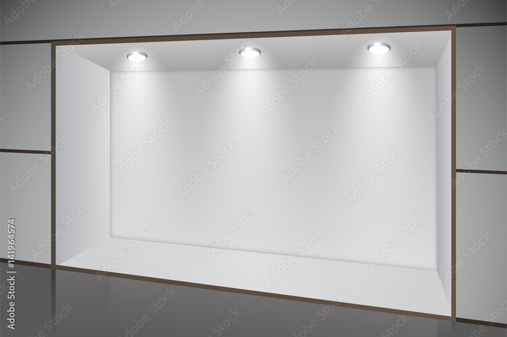Empty 3d storefront with ceiling lighting, vector illustration Stock ...