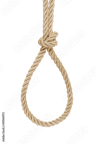 hanging rope knot tied isolated on white