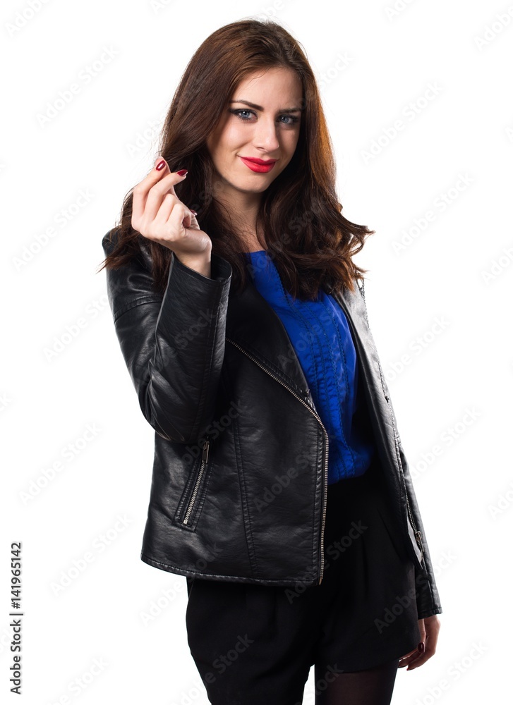 Beautiful young girl making money gesture Beautiful young girl making money gesture