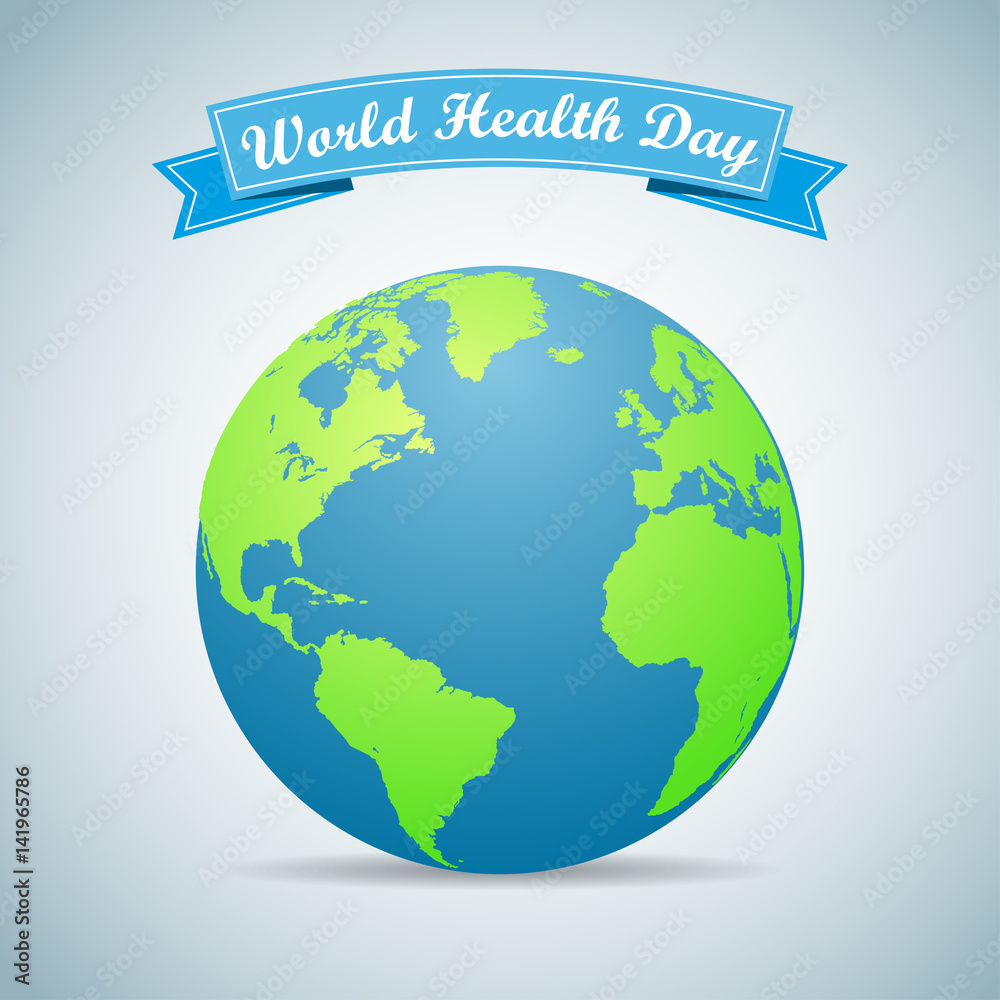 Earth globe with ribbon. World Health Day