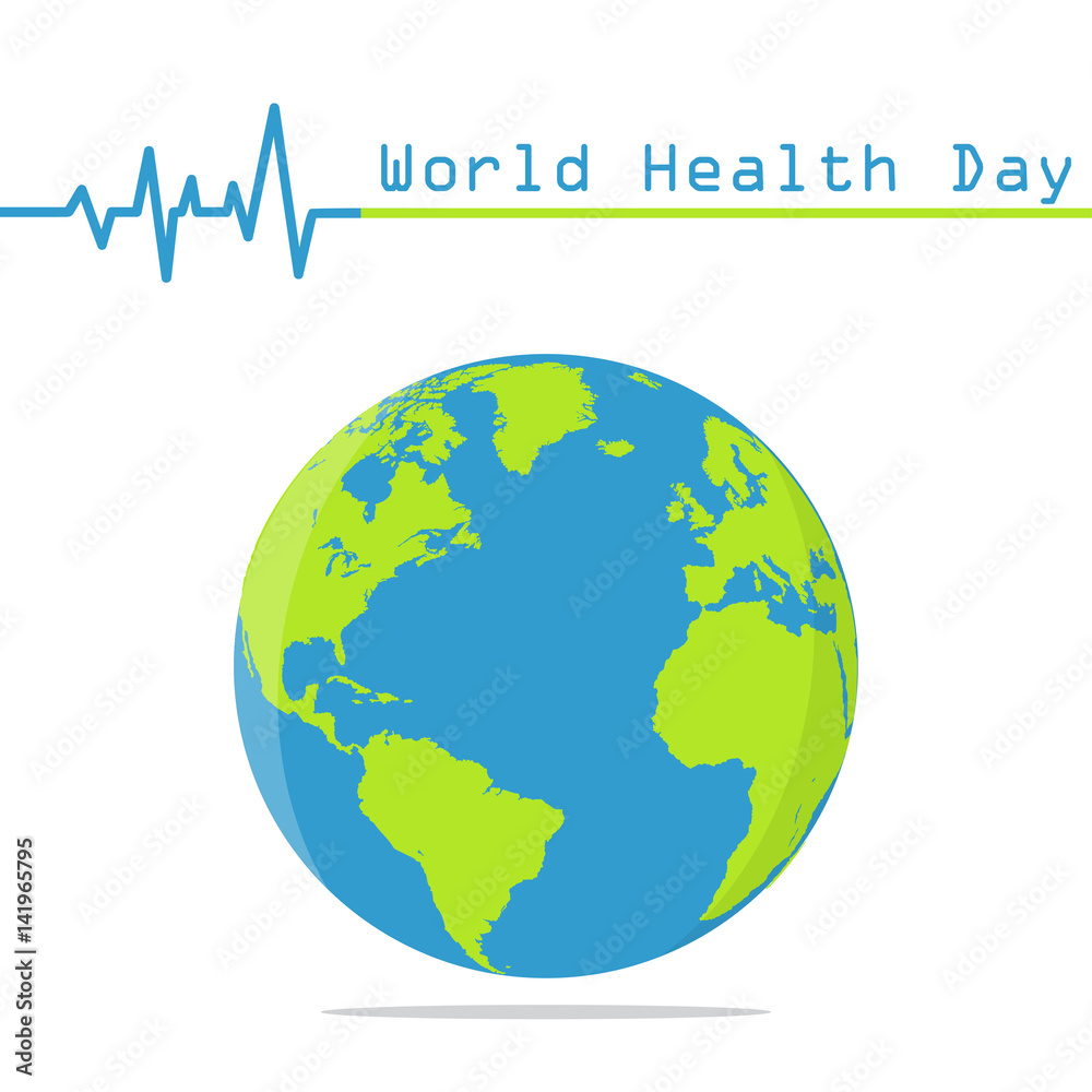 Earth globe with heartbeat in a flat design. World Health Day Earth globe with heartbeat in a flat design. World Health Day
