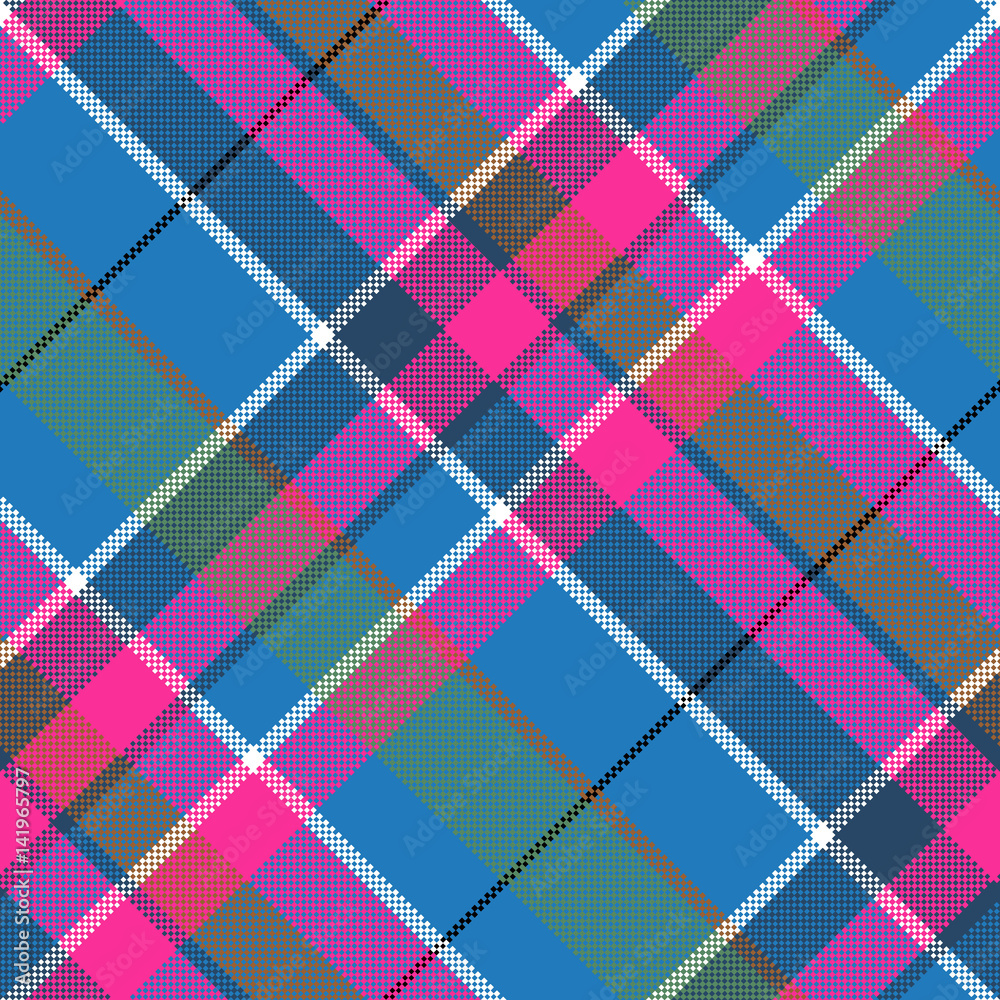 Blue pink pixels pattern seamless fabric texture