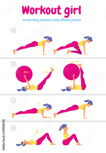 Body workout set. Woman doing fitness and yoga exercises