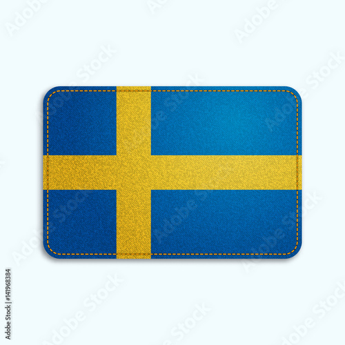 National flag of Sweden with denim texture and orange seam. Realistic image of a tissue made in vector illustration.