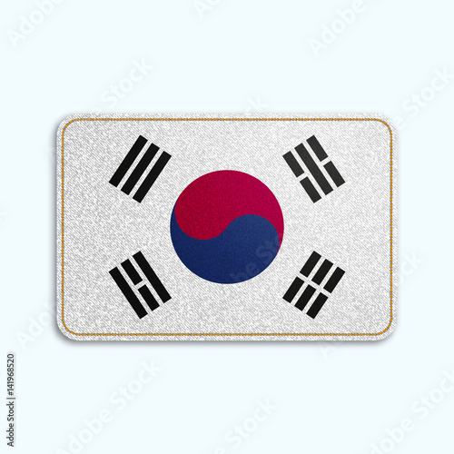 National flag of South Korea with denim texture and orange seam. Realistic image of a tissue made in vector illustration.
