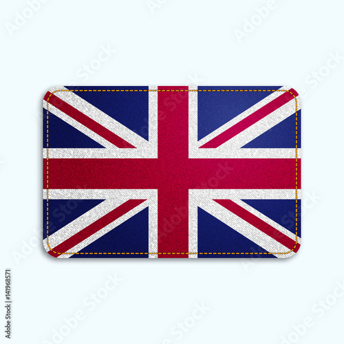National flag of Great Britain with denim texture and orange seam. Realistic image of a tissue made in vector illustration.