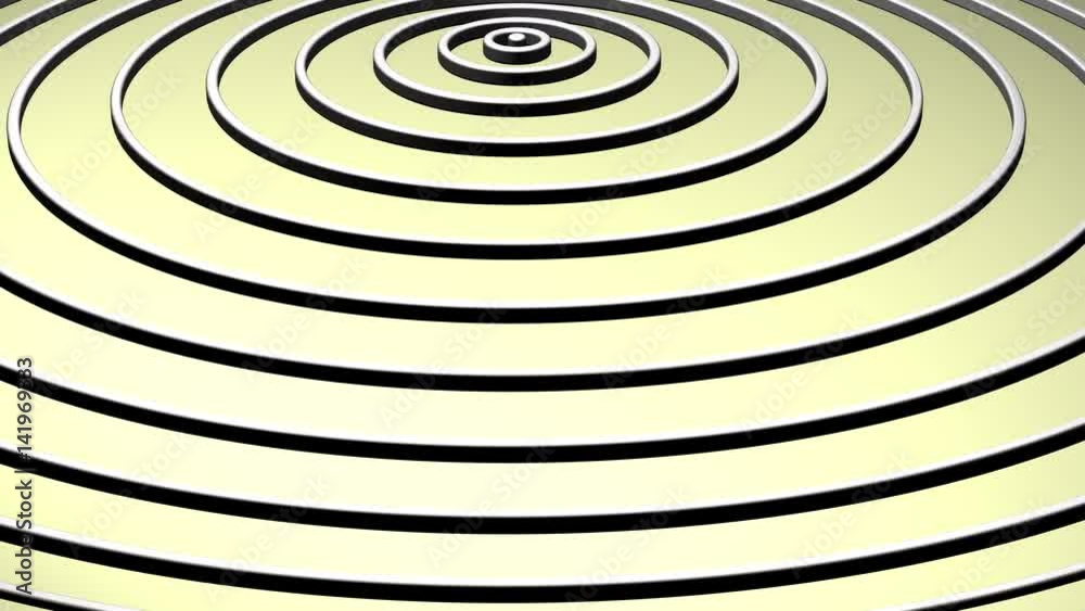 Computer abstract animation with concentric divergent circles against the yellow background Computer abstract animation with concentric divergent circles against the yellow background