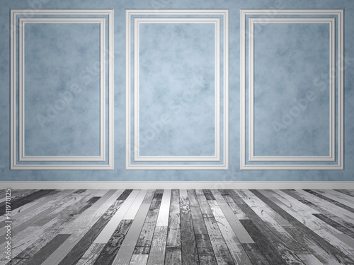 Empty abstract room with old wood floor. 3D Render photo