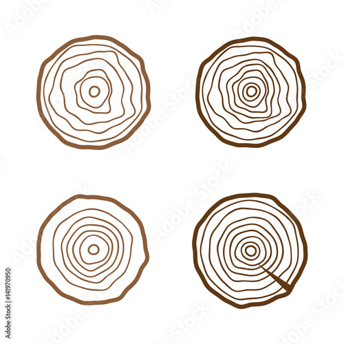 Tree rings icons, concept of saw cut tree trunk