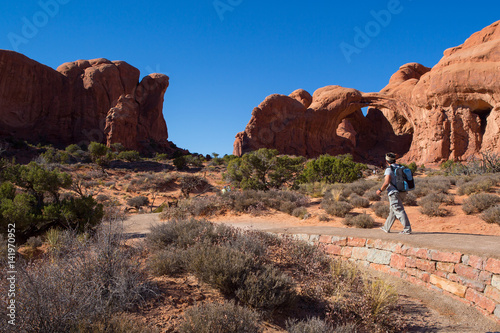 Double Arch Trail at Arches National Park in Moab, Utah USA