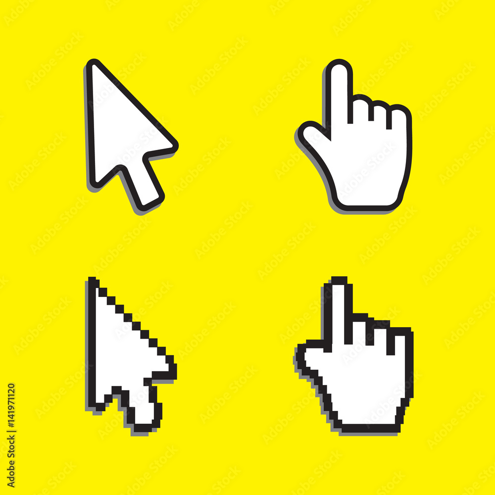Hand and arrow, smooth and pixel vectors Hand and arrow, smooth and pixel vectors