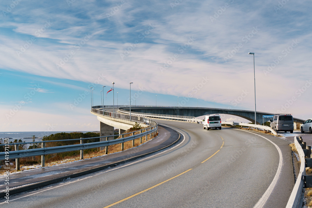 Seaside road bend with blue sky in clear day