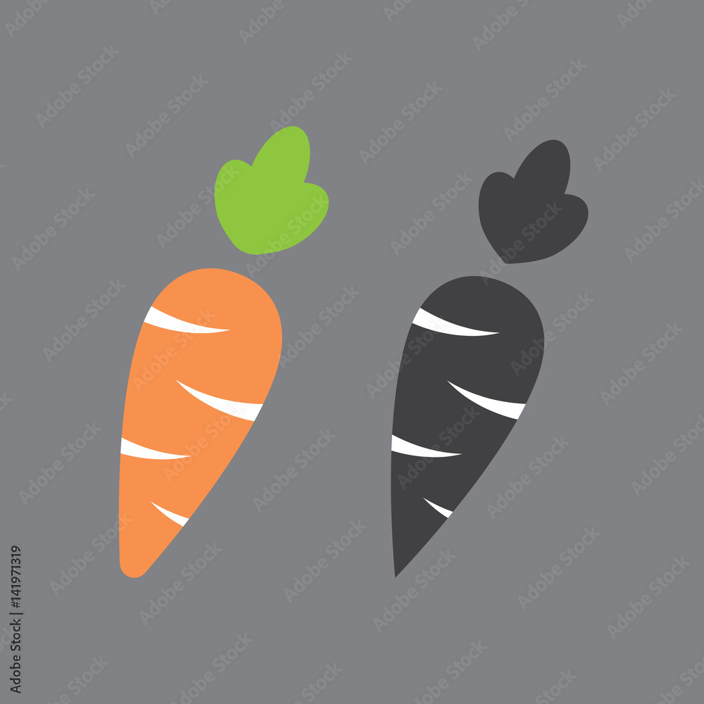 Carrot icon cartoon style isolated on white background. Carrot illustration. Carrot isolated black and color icons Carrot icon cartoon style isolated on white background. Carrot illustration. Carrot isolated black and color icons
