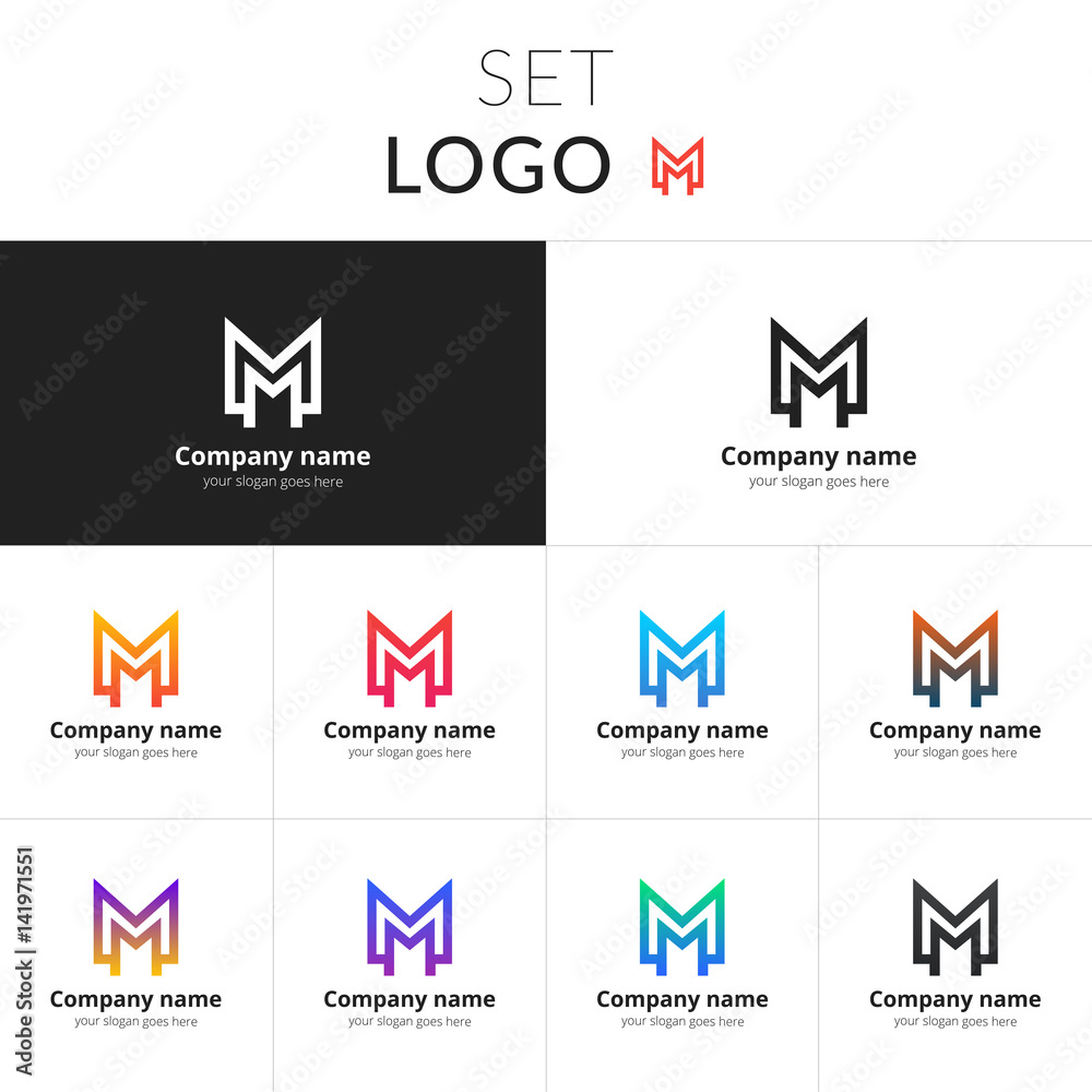 Monogram letter m logo design template set Vector Image