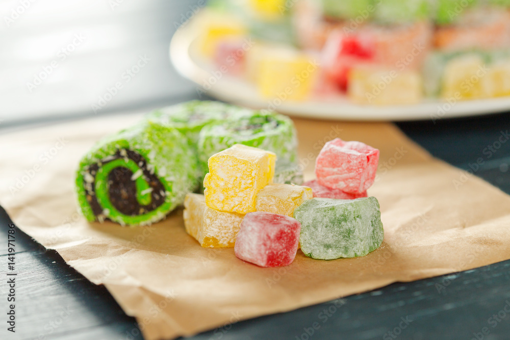 traditional eastern desserts on wooden background traditional eastern desserts on wooden background