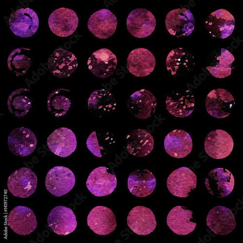 Set of watercolor violet, pink, dark purple circles