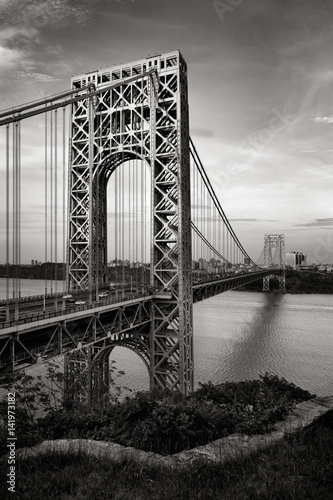 Photography George Washington Bridge and Hudson River at dusk in Black & White