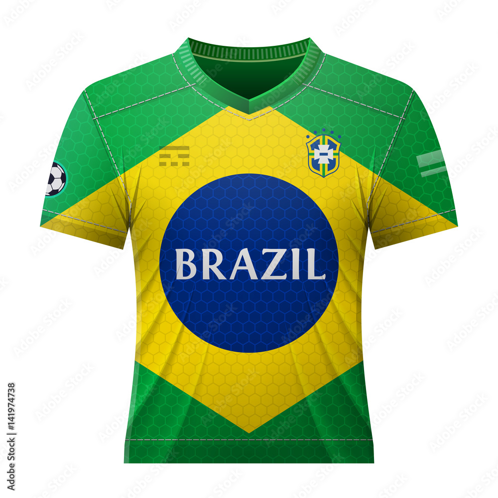 Soccer shirt in colors of brazilian flag. National jersey for football team  of Brazil. Qualitative vector illustration about soccer, sport game,  football, championship, national team, gameplay, etc Stock Vector | Adobe  Stock