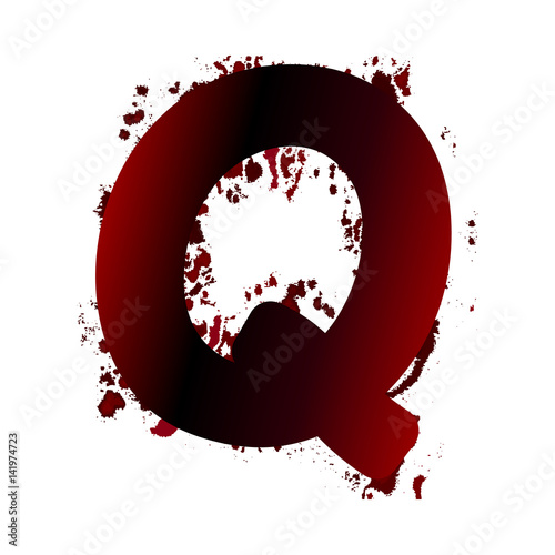 Dirty bloody letter Q with spots. Grunge alphabet. Scary letters for Halloween