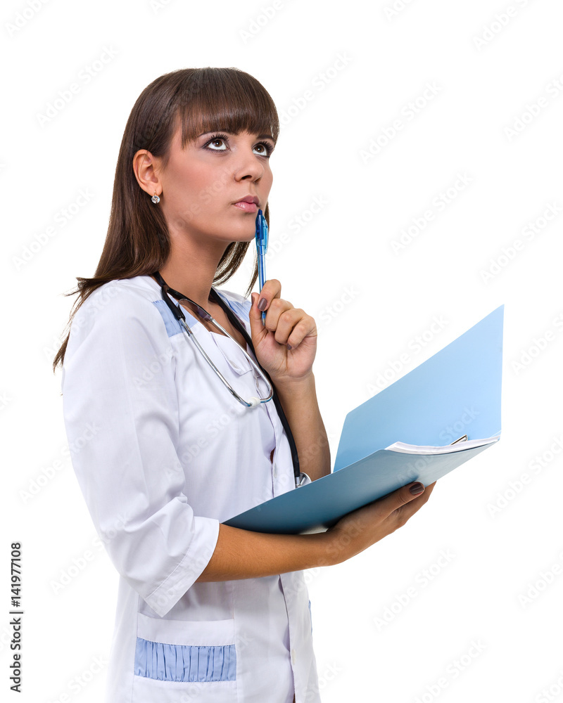 Medical sign. Young woman doctor or nurse with copy space for text. Medical sign. Young woman doctor or nurse with copy space for text.