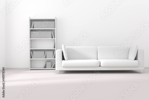 white room with a sofa. Living room interior. 3D rebder. photo