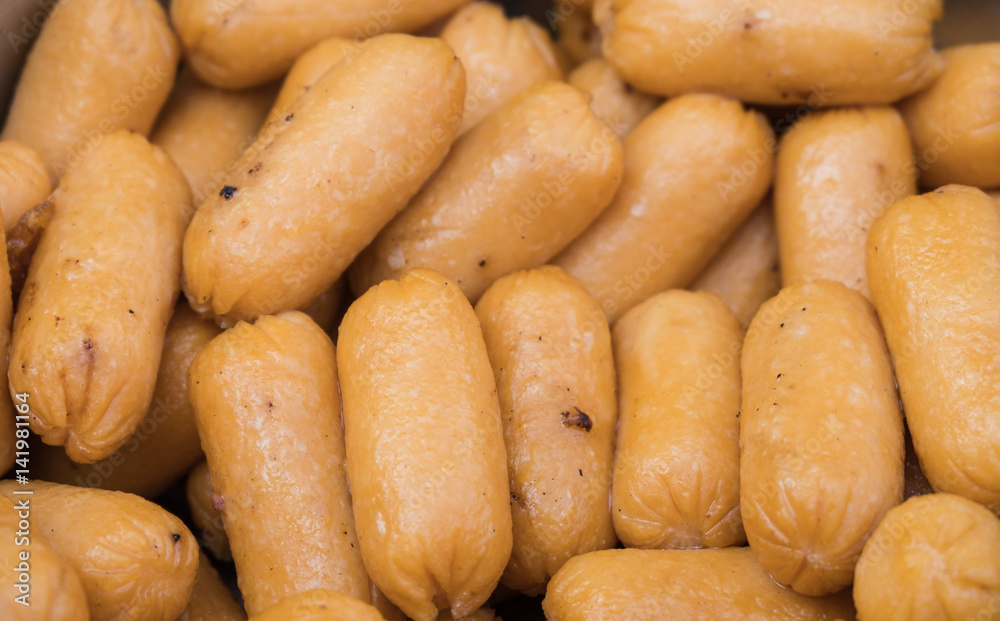 Mini chicken sausage fried background Mini chicken sausage fried background