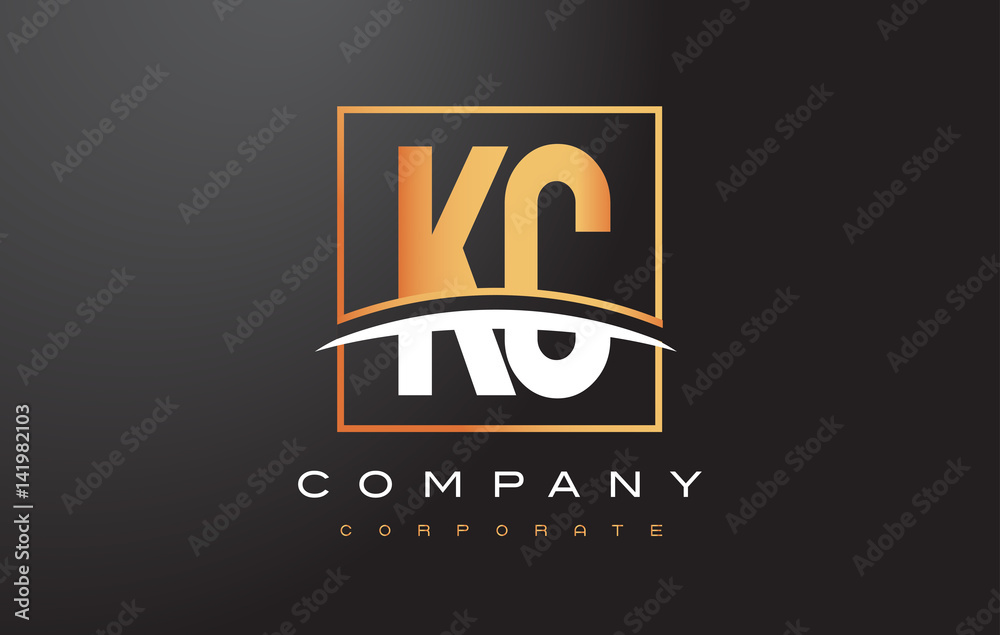 KC K C Golden Letter Logo Design with Gold Square and Swoosh. Stock ...