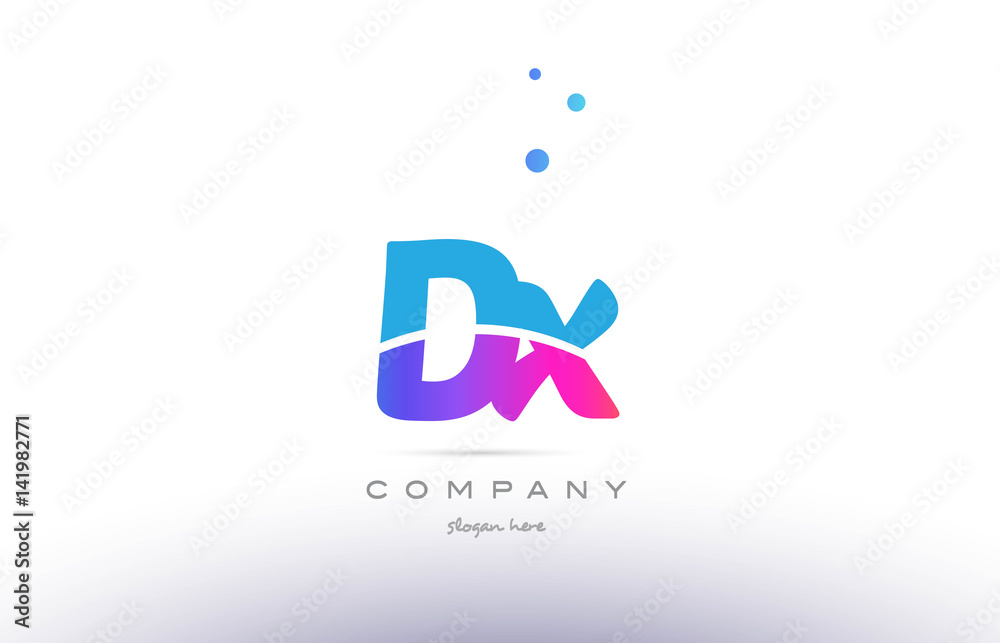 dx d x  pink blue white modern alphabet letter logo icon template
