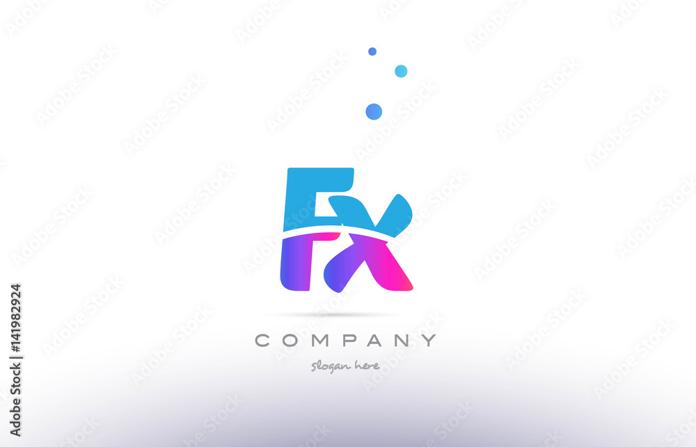 fx f x  pink blue white modern alphabet letter logo icon template