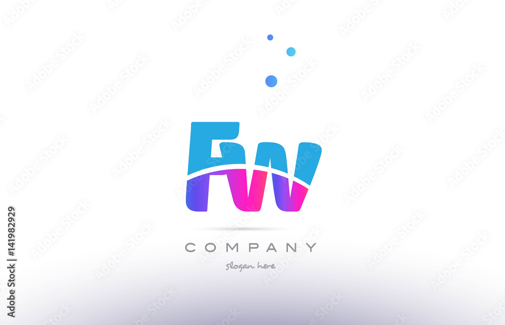 fw f w  pink blue white modern alphabet letter logo icon template