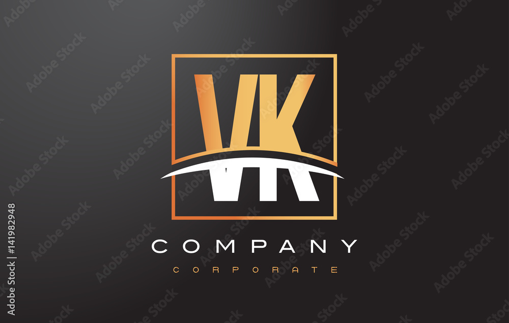 VK V K Golden Letter Logo Design with Gold Square and Swoosh. Stock ...