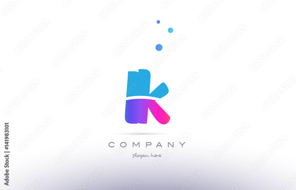 ik i k  pink blue white modern alphabet letter logo icon template